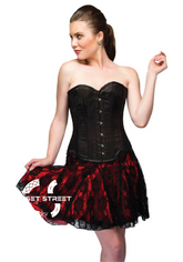 Black Satin Double Bone Waist Cincher Overbust Top & Kundli Net Tutu Skirt Plus Size Corset Dress